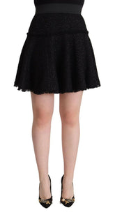 Dolce & Gabbana Black Knitted Nylon High Waist Mini A-line Skirt -   -  Dolce & Gabbana.